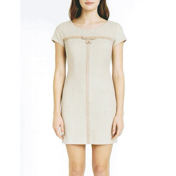 1990s Vintage Tweed Mini Dress Short Sleeve Ribbon & Bow Detail Size 6 Coquette - Picture 1 of 16